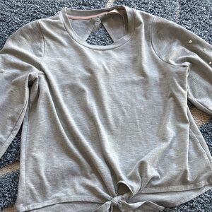 Like New!!! Elegant Gray Women's Sweatshirt with Tie & Pearl Detail